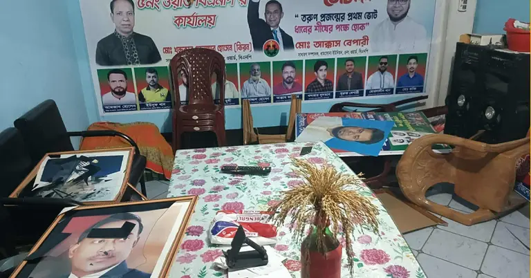 দুর্বৃত্তদের হামলায় ক্ষতিগ্রস্ত বিএনপি কার্যালয়